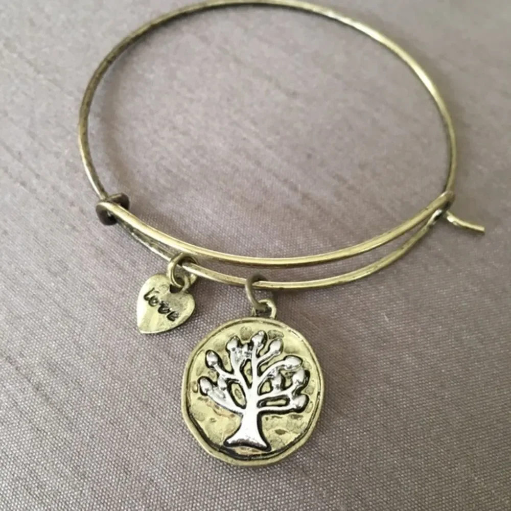 Gold Tone Family Tree Love Bangle Bracelet